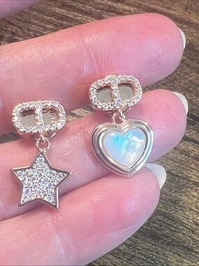 Rose Gold Star & Heart Drop Earrings with Crystal Accents